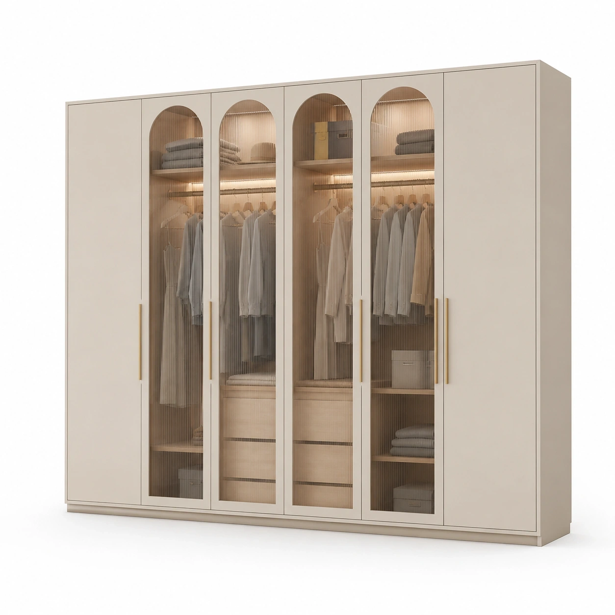 Gro?zugiger Design-Kleiderschrank mit Glasturen-Cremewei?-LuxeSelvia